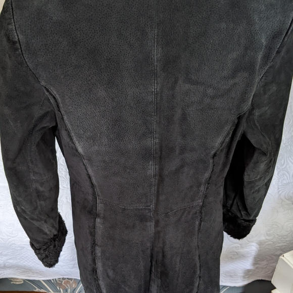 Giacca Black Soft Suede Leather Long Coat - Picture 3 of 12
